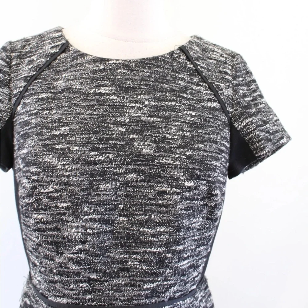 J Crew Black Gray White Mixed Tweed Panel Fit and Flare Flounce Dress Size XXS